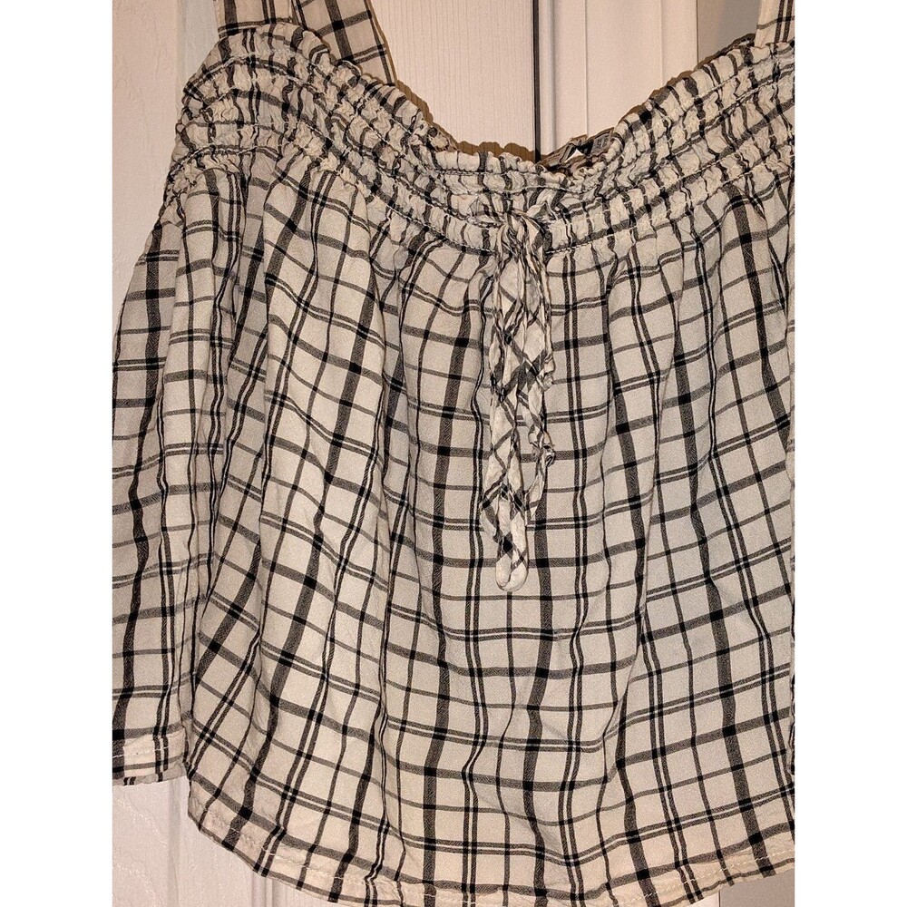 American Eagle Womens Plaid Smocked Crop Tank Top S Peach Ruffle Cottagecore Y2K - Picture 9 of 11